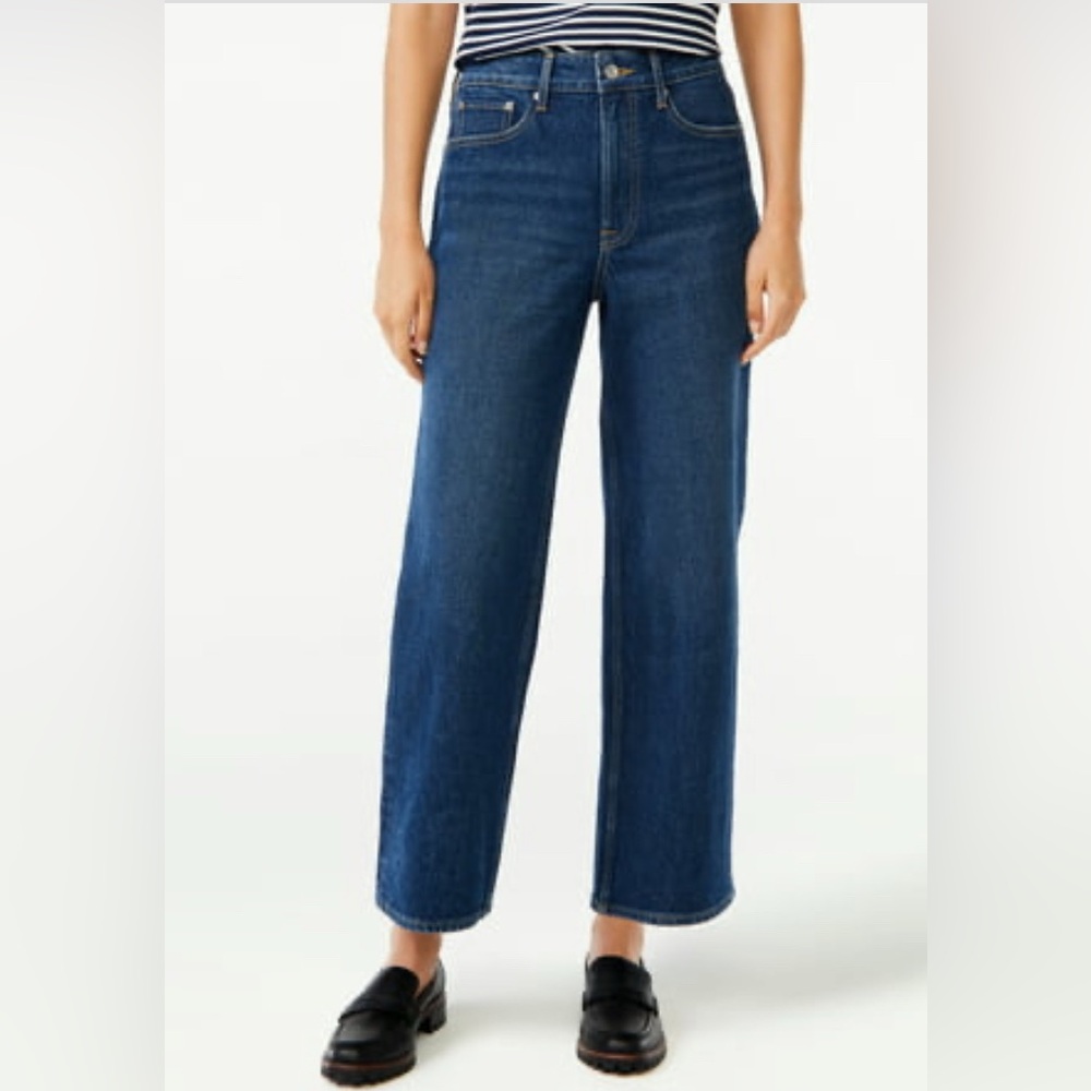 Free Assembly Women S Cropped Wide High Rise Straight Jeans, Size 8